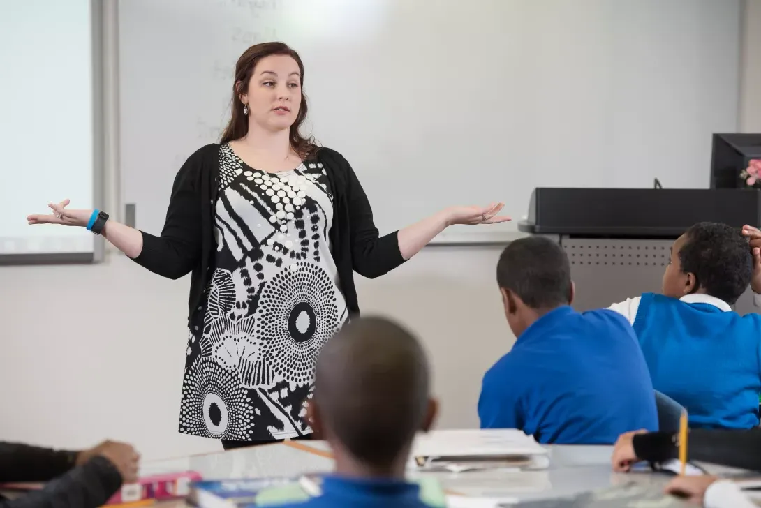 Student teacher in classroom